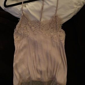 Free People Lace Trim Satin Bodysuit in Dusty Pink